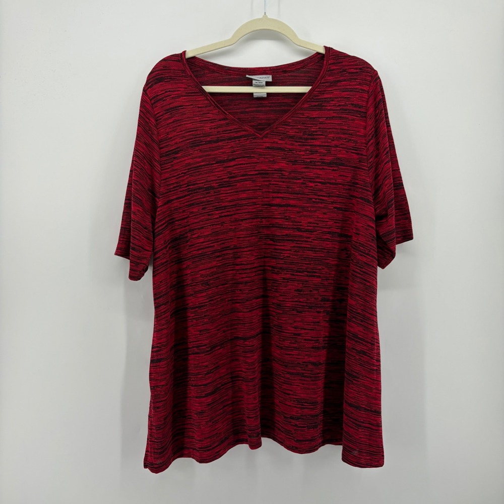 Catherines Womens 0X Red Space Dye V-Neck Short Sleeve Top Side Slits